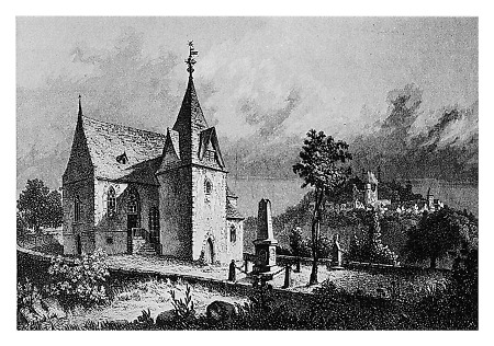 Die Kirche Kirchberg mit Ehrendenkmal, nach 1871