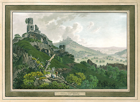 Blick über Burg Vetzberg nach Burg Gleiberg, um 1815