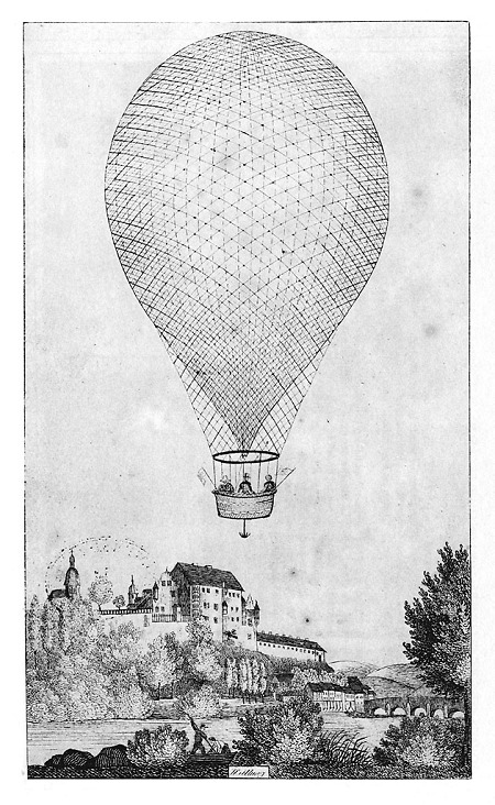Schloss Weilburg mit dem Ballon von Charles Green, 1837