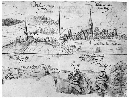 Vier Ansichten von Mellnau, Wetter, Goßfelden und bei Wolkersdorf, 1632