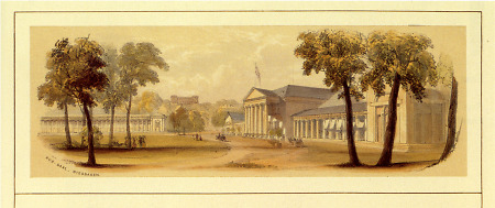 Ansicht des Wiesbadener Kurhauses mit Kolonaden, um 1845