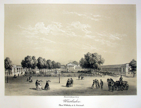Ansicht des Wilhelmsplatzes mit Kursaal und Kolonaden, um 1860