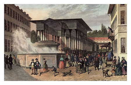 Ansicht des Alten Kurhauses mit Thermen, um 1860
