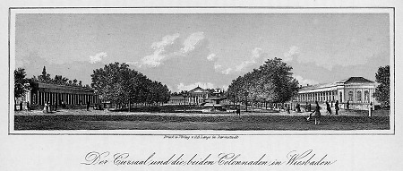 Blick auf den Kursaal mit den flankierenden Kolonaden, 1862