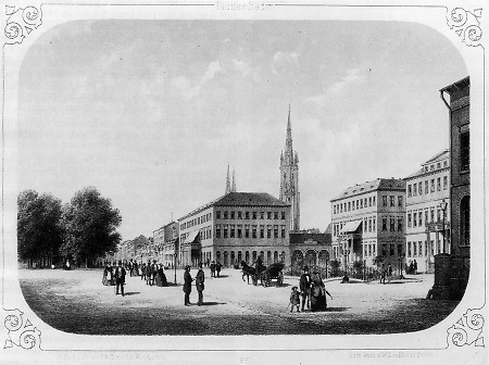 Ansicht des ehemaligen Theaterplatzes mit Hotel Vier Jahreszeiten, um 1865