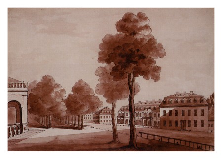 Die Promenade und der Brunnentempel von Osten, um 1800