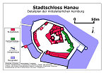 Detailplan der mittelalterlichen Kernburg des Stadtschloss Hanau bis zum Beginn des 17. Jahrhundert Detailplan der mittelalterlichen Kernburg des Stadtschloss Hanau bis zum Beginn des 17. Jahrhundert