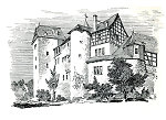 Burg Mengerskirchen von Osten, Zeichnung von Ferdinand Luthmer, 1907 Burg Mengerskirchen von Osten, Zeichnung von Ferdinand Luthmer, 1907