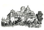 Ansicht der Burg Runkel von Westen, Zeichnung von Ferdinand Luthmer, 1907