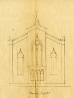 Düdelsheim: Ausschnitt aus dem Bauplan für die Synagoge von Victor Melior, hier: Vorderansicht (1860) Vorschaubild
